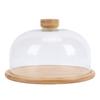 11 Inch Wood Cake Stand with Glass Dome Lid Covered Round Serving Platter Tray for Fruit Pies Cheese Deserts Appetizers