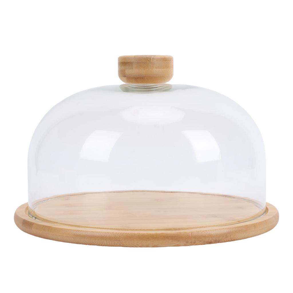 11 Inch Wood Cake Stand with Glass Dome Lid Covered Round Serving Platter Tray for Fruit Pies Cheese Deserts Appetizers