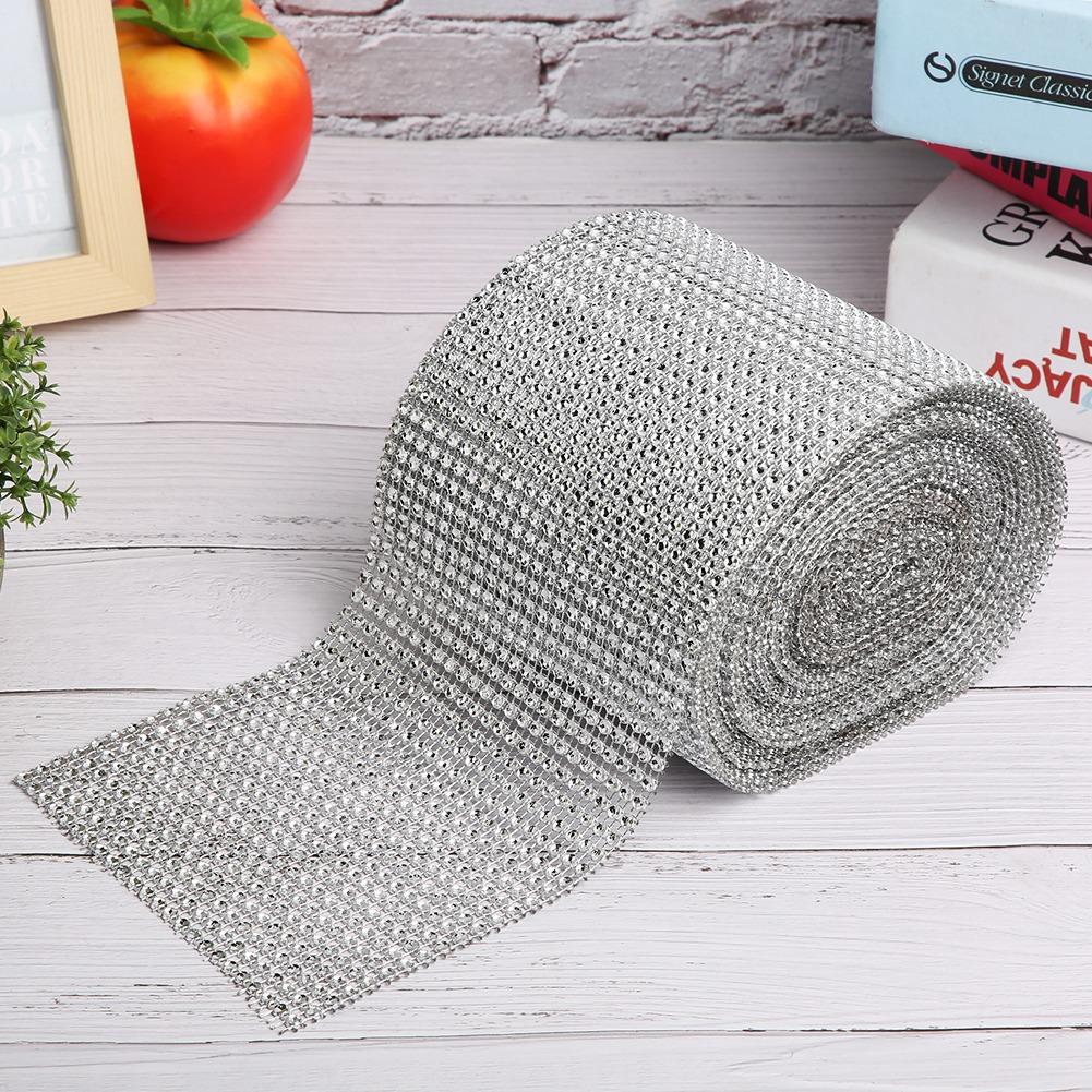 9m 24 Rows Electroplating Plastic Artificial Rhinestone Ribbon Mesh Wedding Clothing Decoration