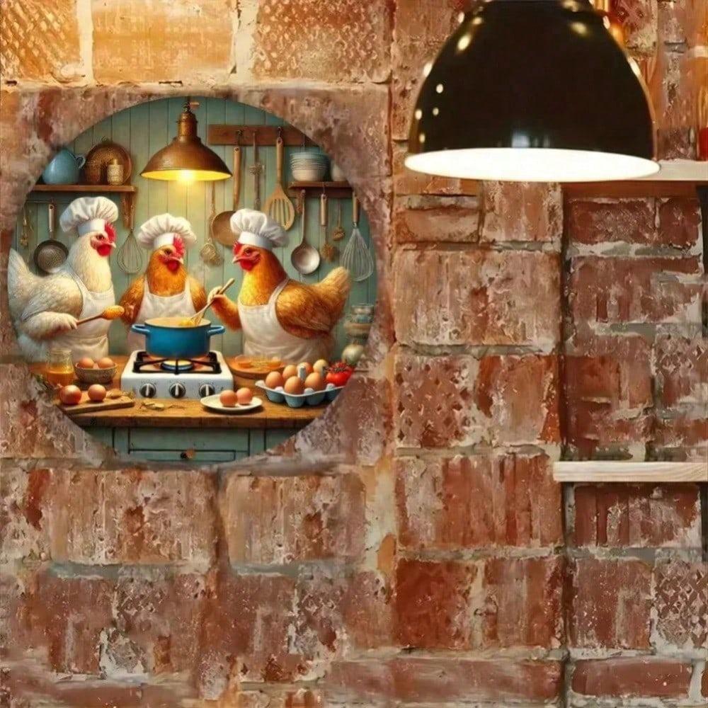 Adesivo da Parete Divertente Pollo Chef 2D, 1 pz Decorazione Adesiva per Cucina Casa Ufficio Soggiorno Camera da Letto Bagno Facile da Staccare e Attaccare
