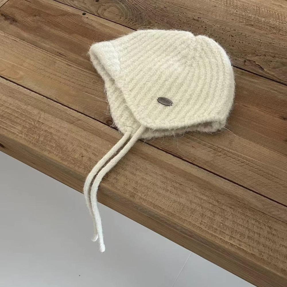Ear Protection Knitted Earmuffs Hat Lace-up Strap Beanies Sweet Knitted Hat Winter