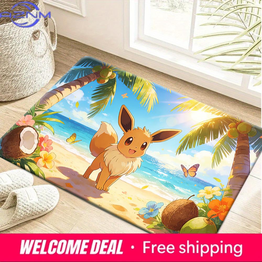 Eevee Tropical Beach Print Doormat Anti-slip Absorbent Floor Mat for Home Entrance Bedroom Living Room Decor