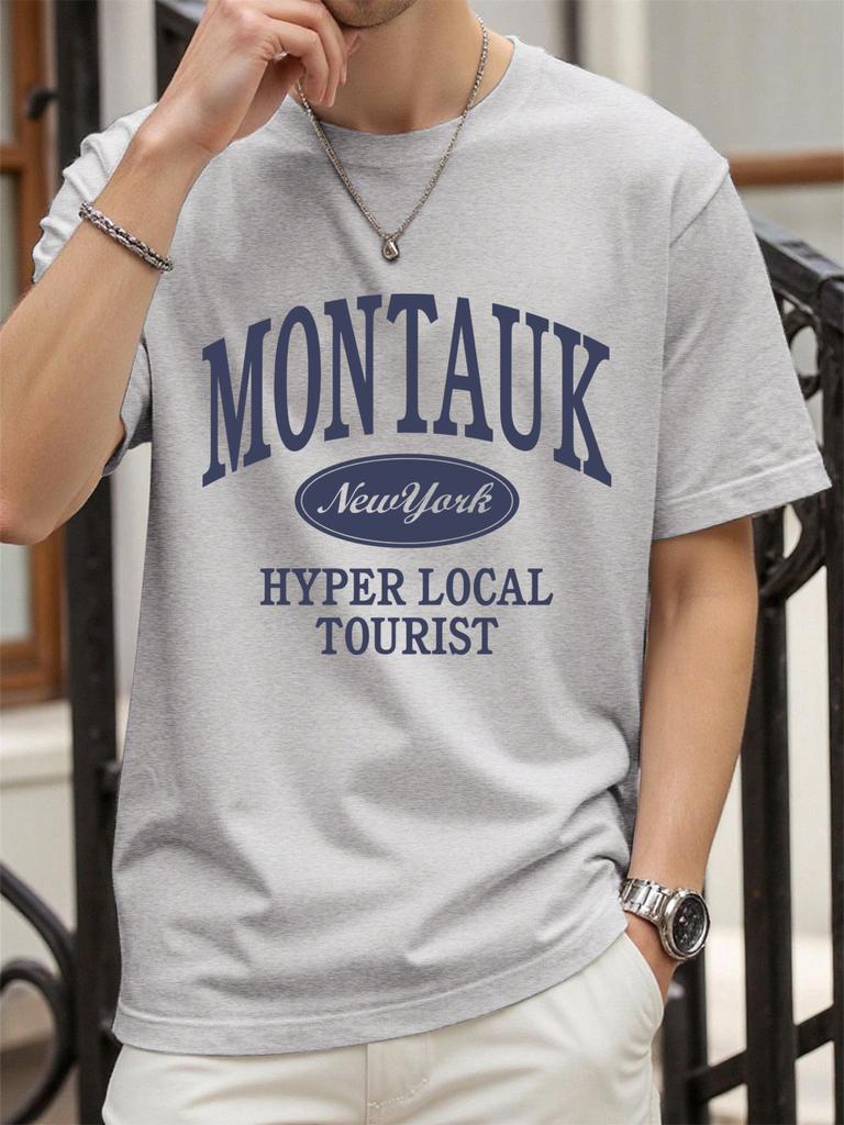 Montauk New York Hyper Local Tourist Print TShirts Men Cotton Casual T Shirt Breathable Summer Sportswear Loose Crewneck Tops