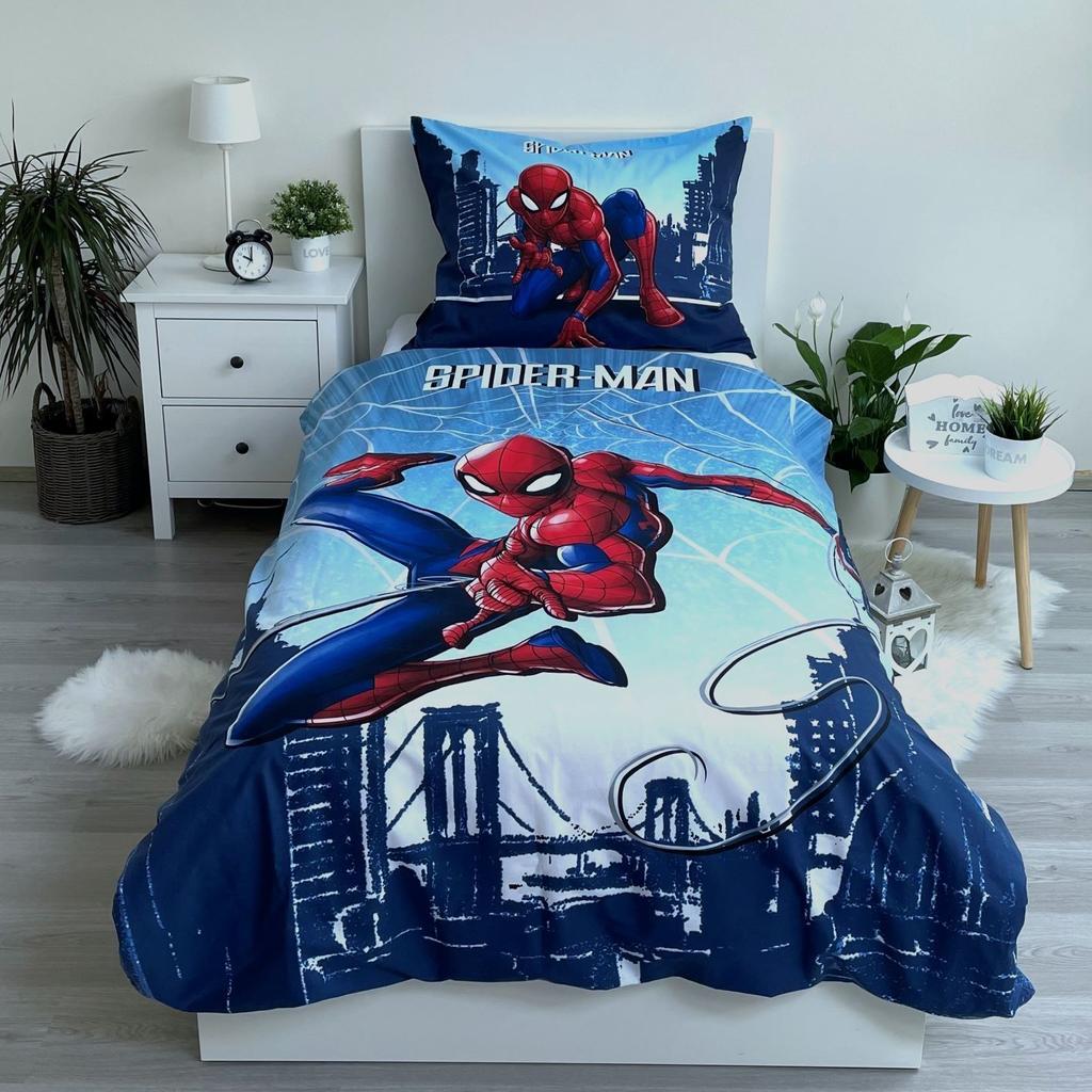 Pościel 140X200 Spider-Man Człowiek Pająk Niebieska Poszewka 70X90 Jf 02