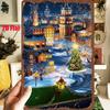 D Flat Pc D Flat Metal Sign Vintage Tin Painting Winter Night Fairytale Town Xinxcm Depicting a Europeanstyle