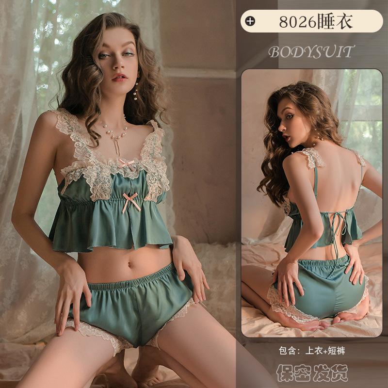 Sex Underwear Sexy Lace Suspender Pajamas Ice Silk Pure Desire Sweet Uniform Passion Suit 8026