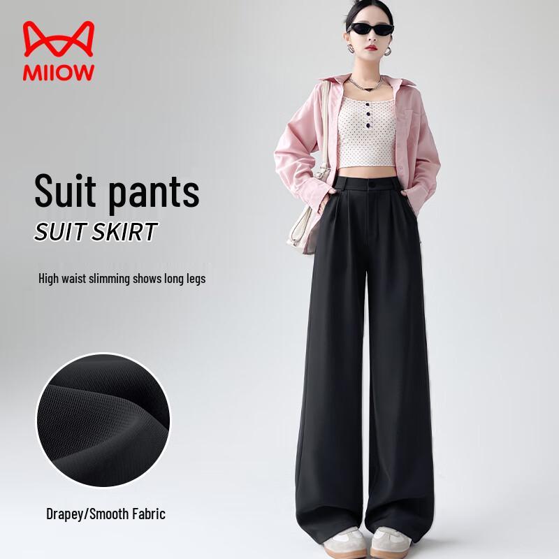 

MaoRen Women s 2025 High-Waist Draped Wide-Leg Suit Pants L