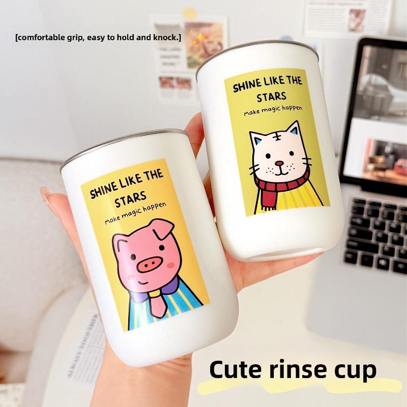Stainless Steel Cups, Cartoon Mouthwash Cups, Cute Double-layer Toothbrush Cups, Stainless Steel Couple Mouthwash Cups