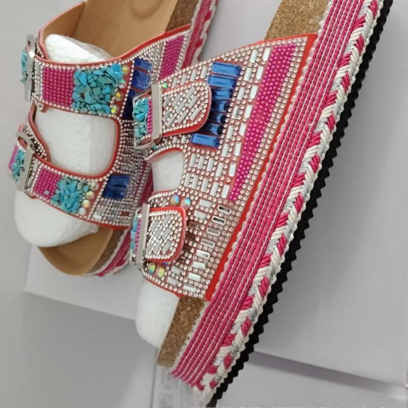 Neue Diamant-Kork-Strandpantoffeln mit dicker Sohle, Damenschuhe in Übergröße