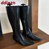 Mode Mode Reißverschlüsse Damen Kniehohe Stiefel mit niedrigem Absatz Schuhe Spitze Zehenpartie Moderne Damen Lange Stretchstiefel Damen Pumps Schuhe
