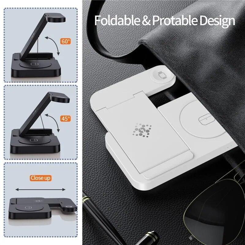 4-in-1-Wireless-Ladestation für iPhone 15, 14, 13, 12, Apple Watch, Samsung S22 Ultra Note, Galaxy Watch, faltbare Schnellladestation