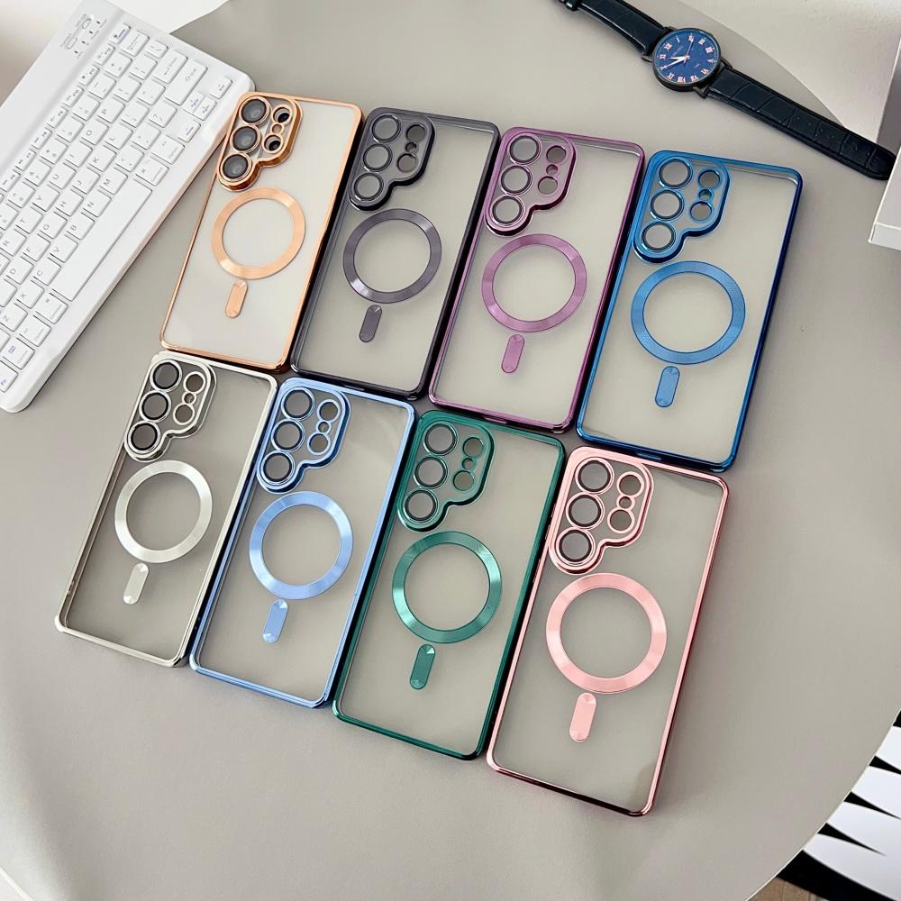 Luxury Plating Magnetic Wireless Charge Case Samsung S26 S25 S24 Ultra S23 FE S22 Plus S21 Note 20 Clear Lens Protection Cover