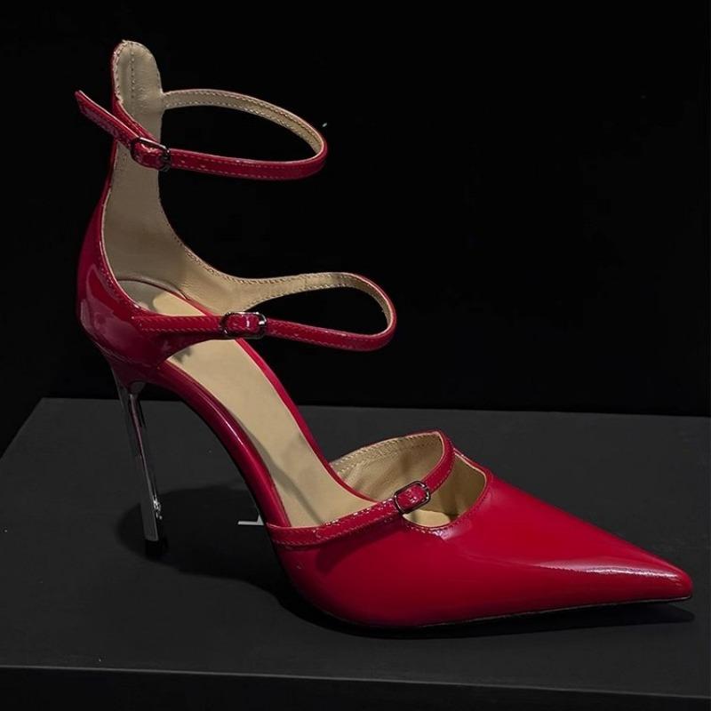 Fashion Women's Thin Toe Sandals Spring New Pointed Head Shallow Mouth Metal Buckle Anti-slip Wear-resistant High Heels