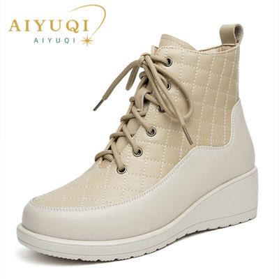 Mode AIYUQI Schneestiefel Damen Keilabsatz 2025 Neu Echtes Leder Winterstiefel Damen Große Größe Rutschfest Naturwolle Mama Stiefeletten Damen