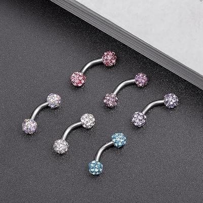 6PCS Short Bar CZ Skull Hand with Gem Ball Stainless Steel Belly Button Rings Navel Rings Barbell Eyebrow Body Piercing Jewelry