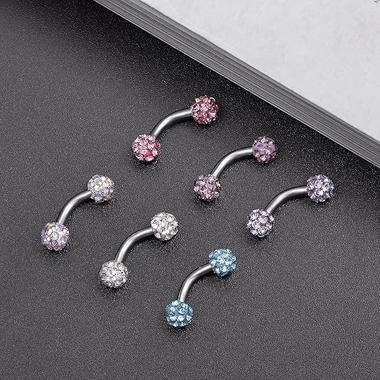 6PCS Short Bar CZ Skull Hand with Gem Ball Stainless Steel Belly Button Rings Navel Rings Barbell Eyebrow Body Piercing Jewelry