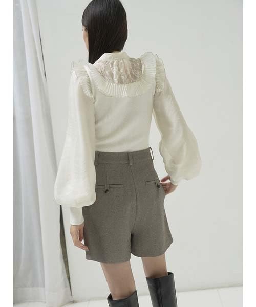 Snidel Pleated Collar Docking Knit Pullover SWNT245231 White Women's
