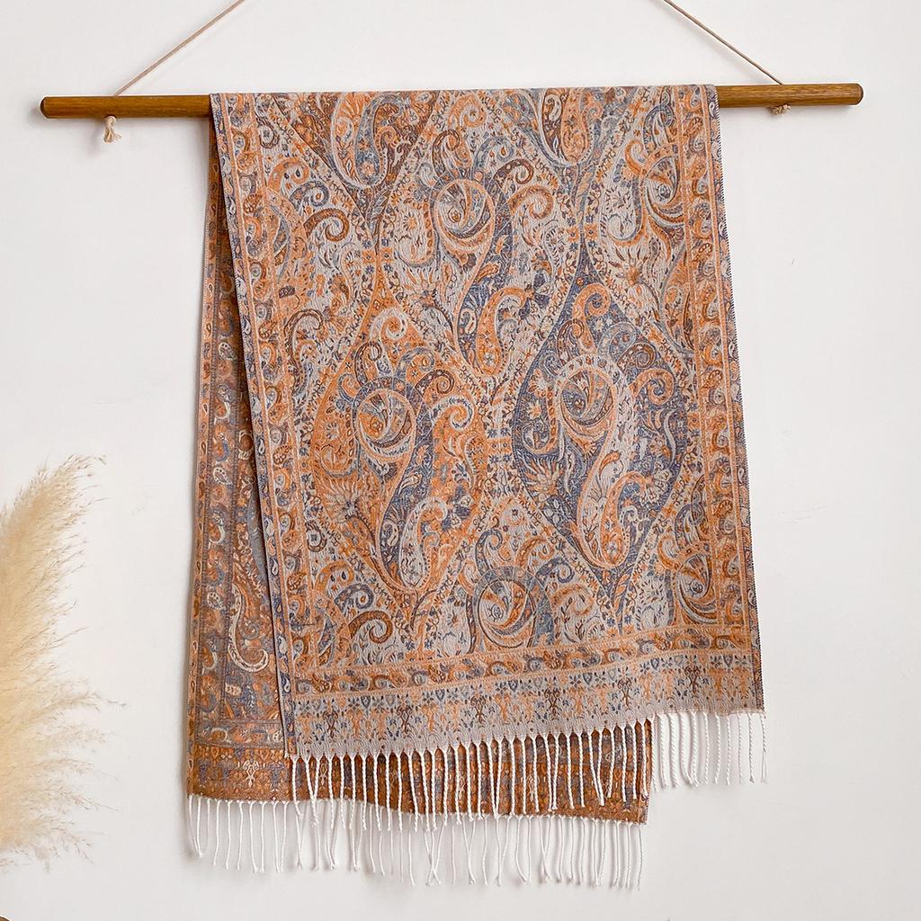 025 Imitation Cashmere Jacquard Scarf Shawl Fringed Retro Cashew Flower Ethnic Style Dual-use