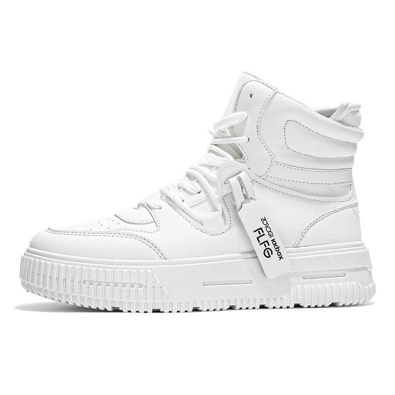 Plus Size Men's High-Top Autumn/Winter Board Shoes - Fashionable White Sneakers for Couples and Teens