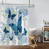 1 Piece Of 180X180Cm Blue Butterfly Flower Printed Shower Curtain Partition, Bathroom Waterproof And Mold Resistant
