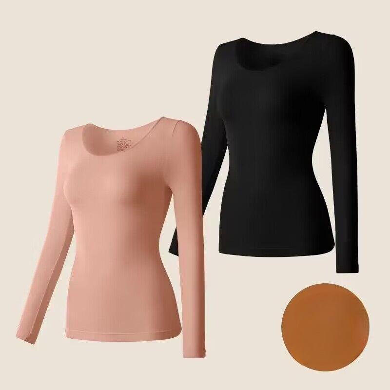 2er Pack Damen Thermo-Unterwäsche - Nahtlose spurenlose Unterhemden, Leichte warme Basisschicht geeignet für Herbst und Winter