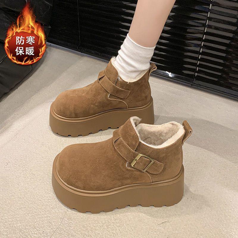 

[Hot-selling in the store] Ugly cute big-headed snow boots, velvet bread shoes, muffin thick-soled heightening Birken cotton shoes for women 35