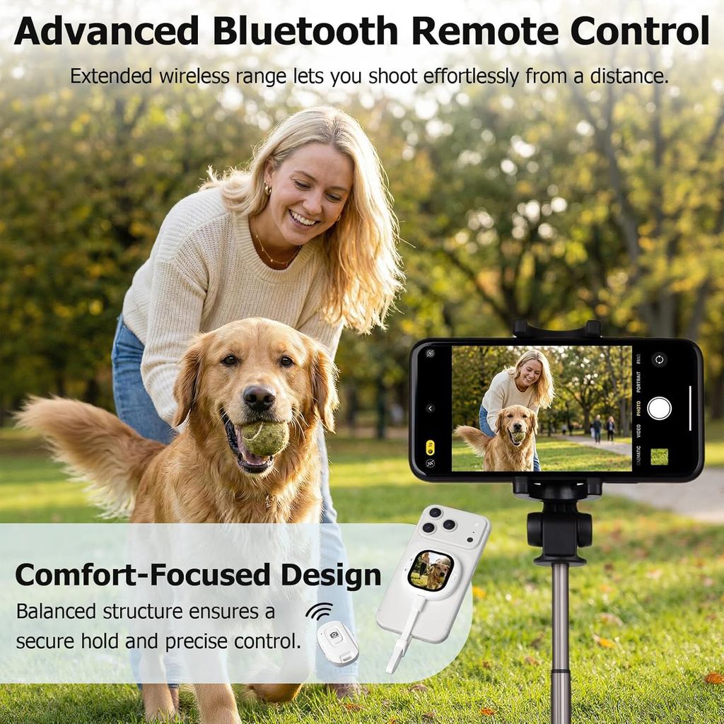 Wired Rear Camera Selfie Screen Monitor with Bluetooth Remote Magnetic & Plug Play for iPhone (Not Supported for Android)