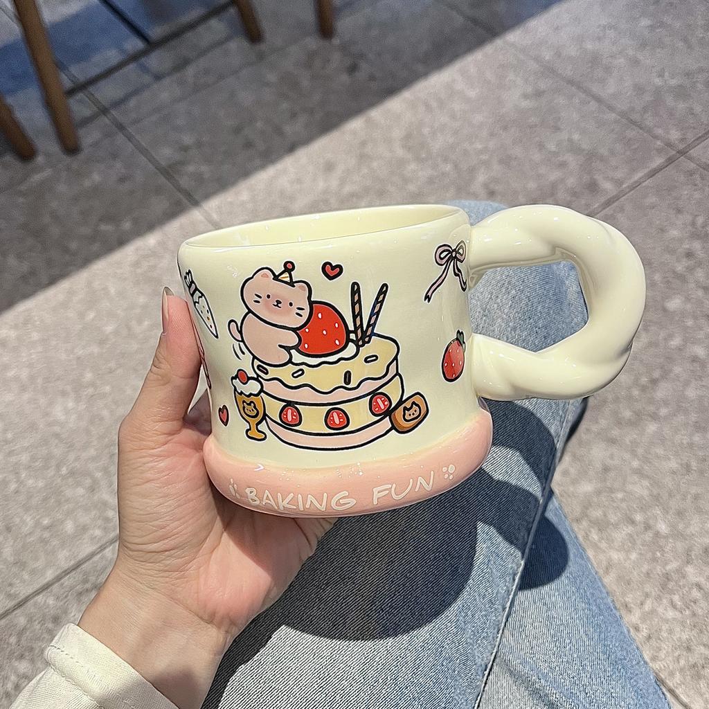 mug with lid spoon high value ins wind cute ceramic cup couple drinking cup for girls birthday gift