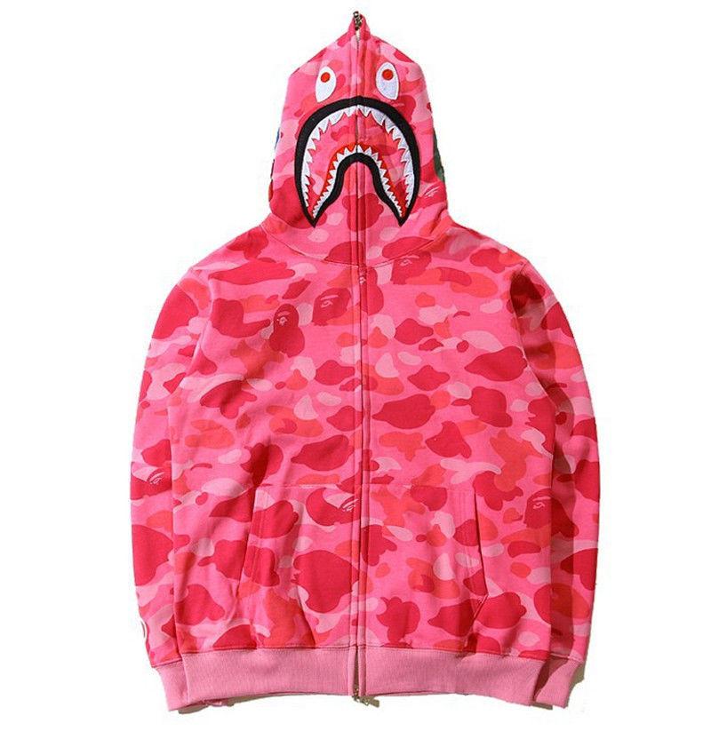 Populær Ape Bape Herre Haikje Kamuflasje Full Glidelås Hettegenser Joggebukse Jakke Kåpe