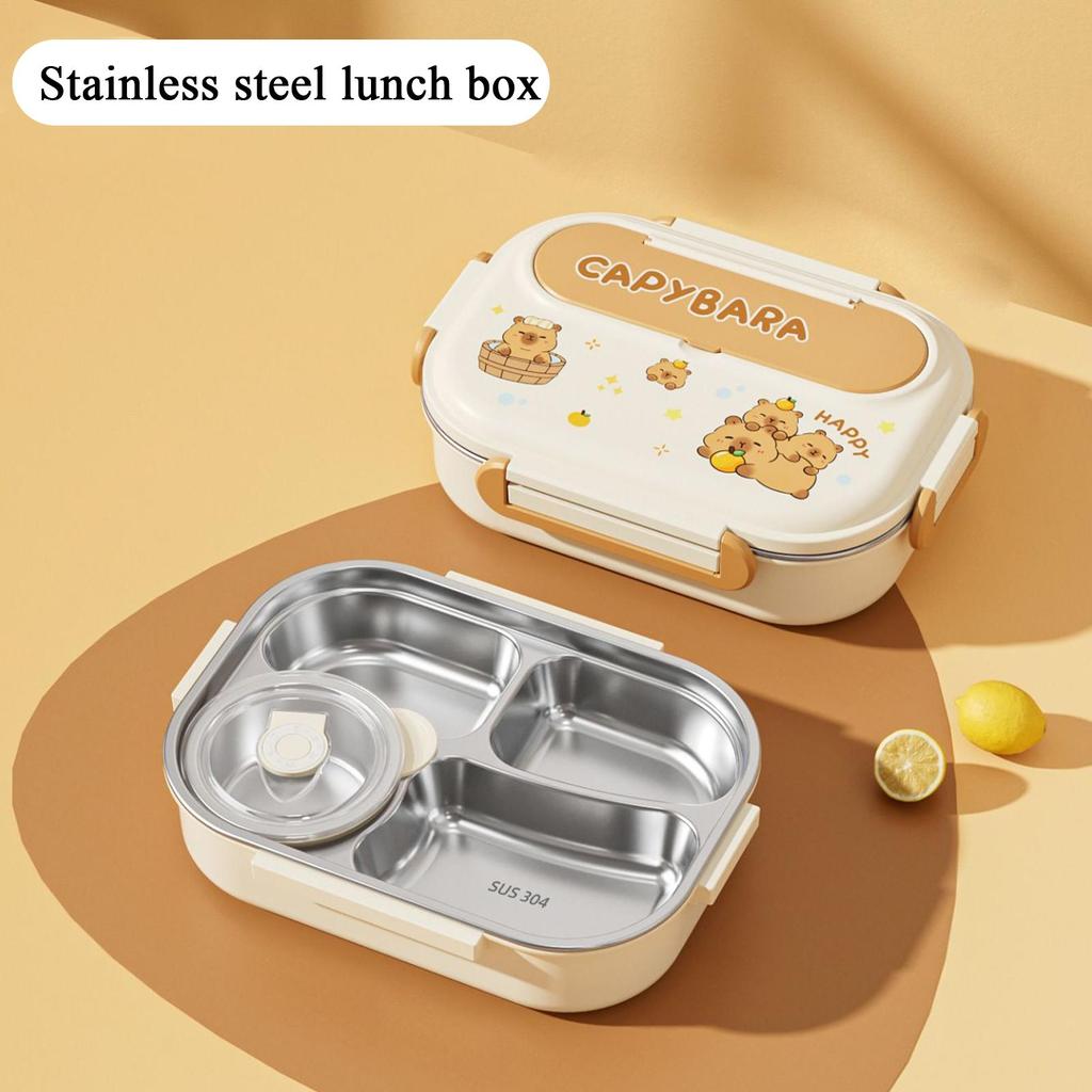 Lunchbox-Set Edelstahl Unterteilte Lunchbox mit Besteck&Schüssel Erhitzbar Auslaufsicher Lebensmittelbehälter-Set für Schule Picknick