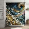 Swirling Ocean Shower Curtain Modern Luxury Bath Decor with Metallic Accents
