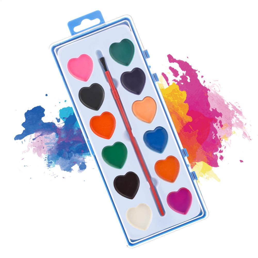 Heart Shaped Watercolor Paint Set Washable Non-Toxic for Kids Beginners, Classroom Homeschool Party, Valentine Birthday Gift Set