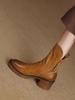 Original'Chelsea Boots Autumn Thick Heel Brown Short Boots Female British Style Handsome Martin Boots Leather Boots