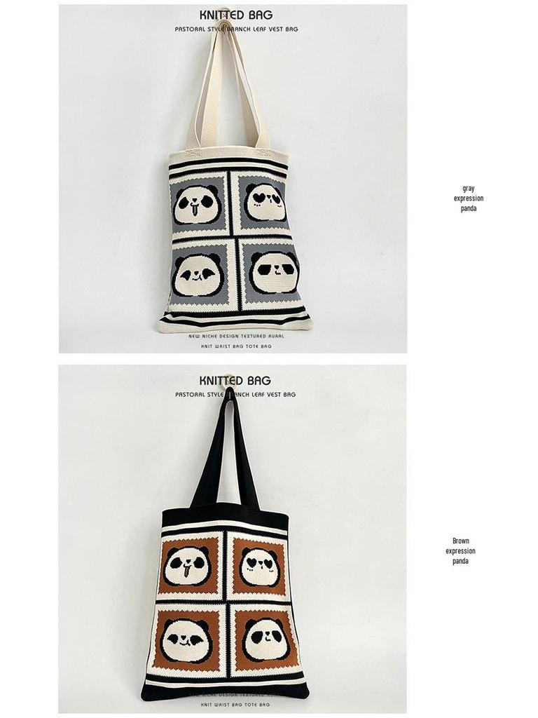 2025 Cute Panda Knitted Shoulder Bag: Large Capacity, Versatile Storage for Women and Students