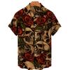 Mens Skull Rose Print Short Sleeve Button Up Hawaiian Shirt