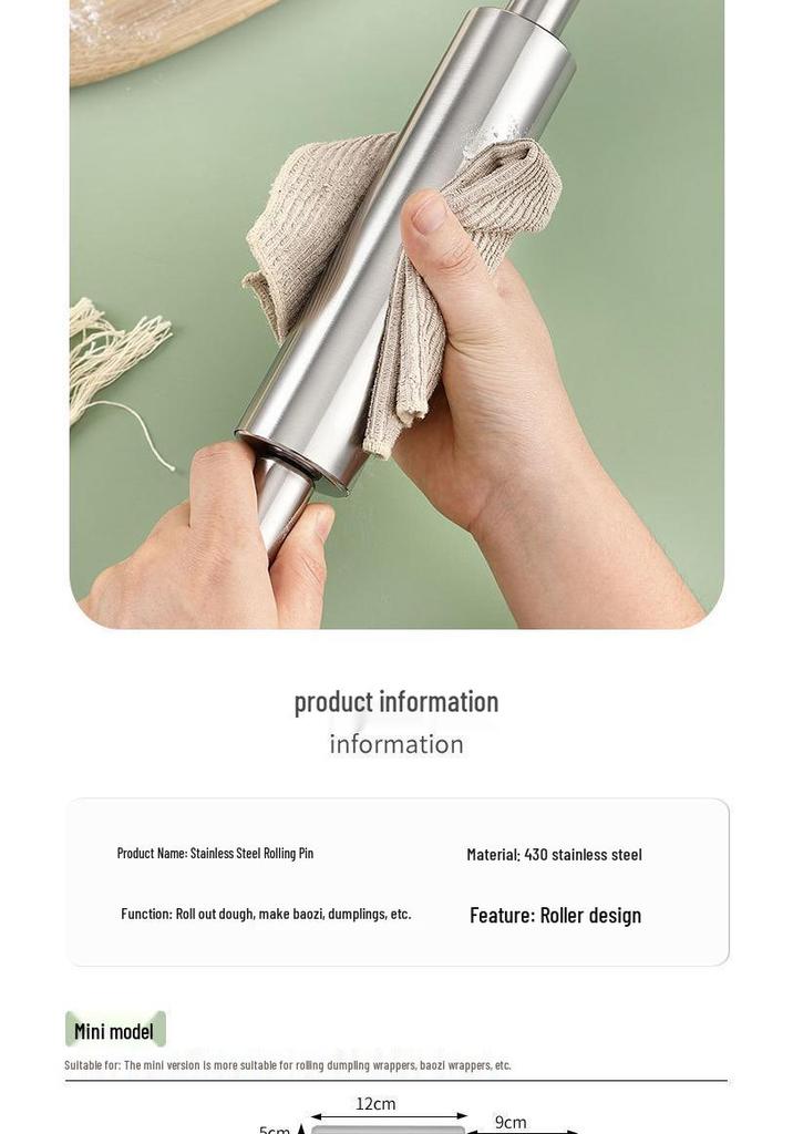 Stainless Steel Seamless Rolling Pin for Baking, Dumplings, and Noodles