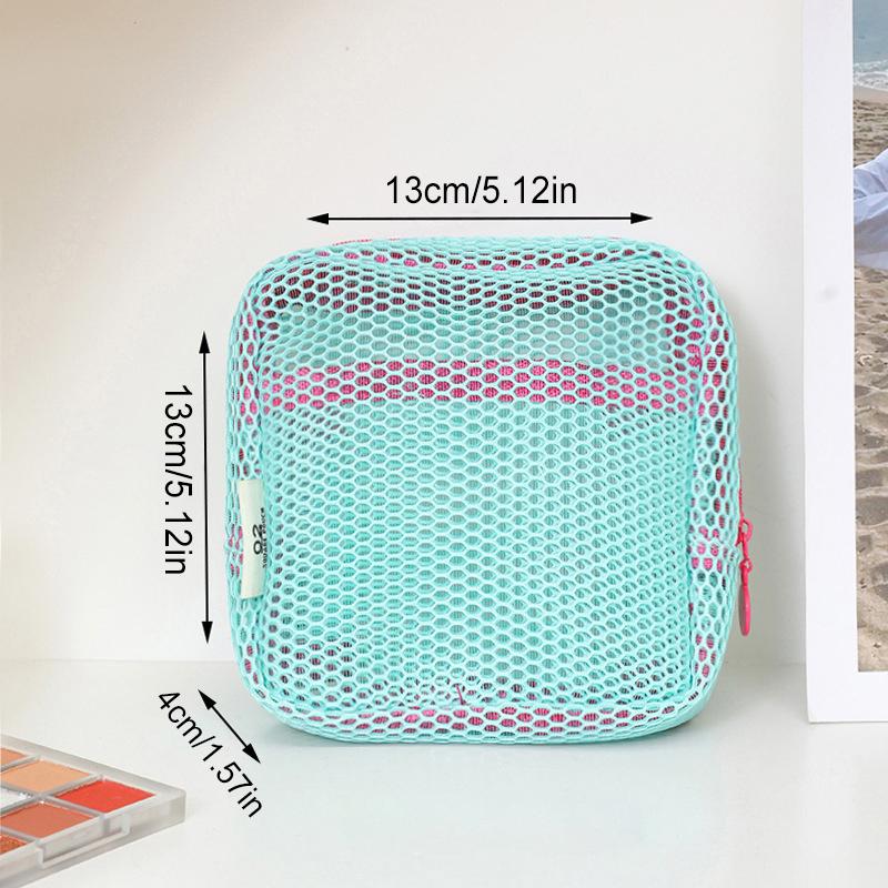 Square Mesh Cosmetic Bag, Portable Square Cosmetic Storage Bag With Zipper, Multi-Purpose Sundries Storage Bag