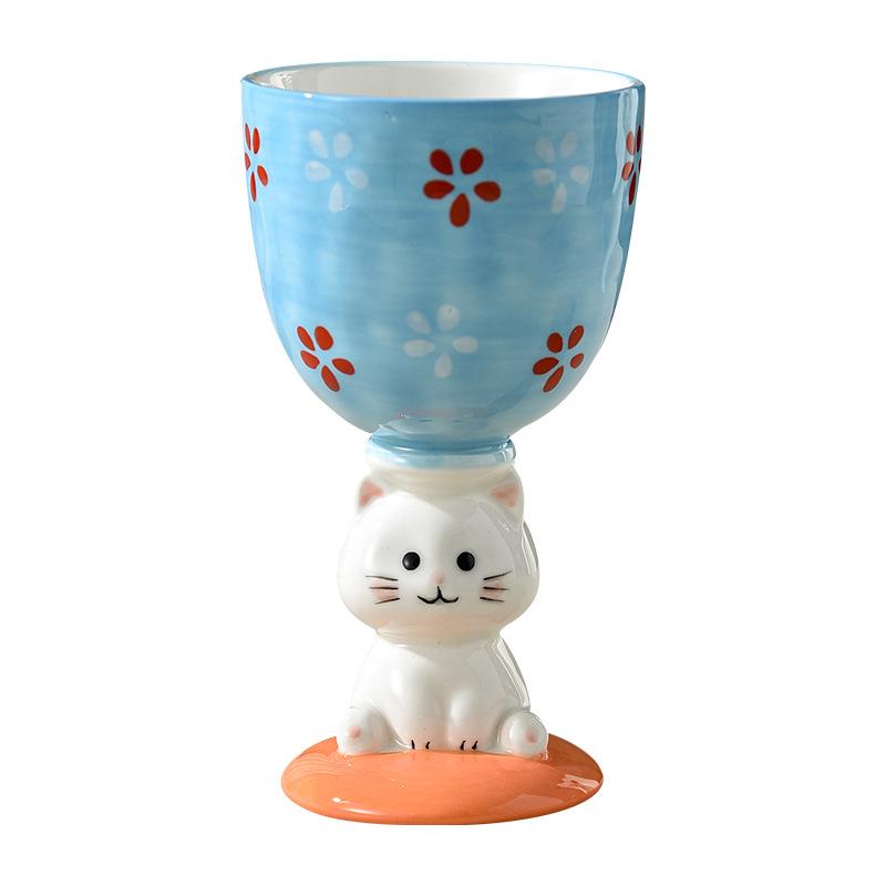 Cat High Legged Ice Cream Cup Ceramic Girls Sweet Wine Glass High Value Design Niche Personality Creative Ice Cream Cup