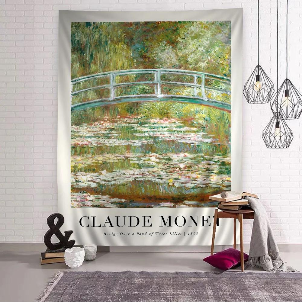 VIKAMA Impressionist Artist Claude Monet Chart Tapestry Bohemian Wall Hanging Mandala Wall Art Decoration 74x94cm(29x37in)
