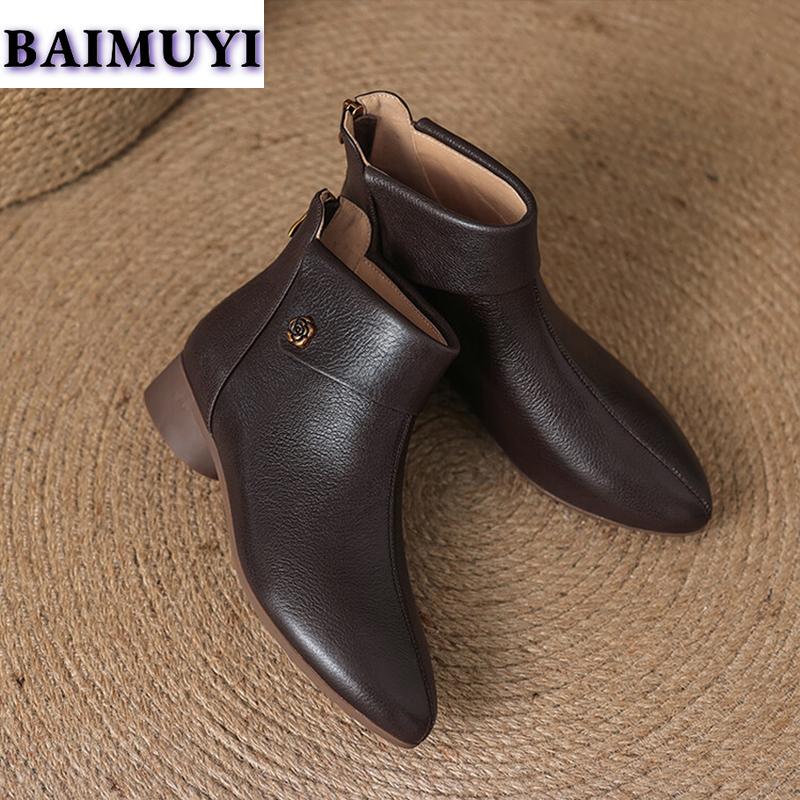 Blomma Spetsig Tå Dam Ankelstövlar Mellanhöga Klackar Skor 2025 Trend Mode Casual Kontor Chelsea Stövlar Nya Sexiga Pumps Mujer Botas