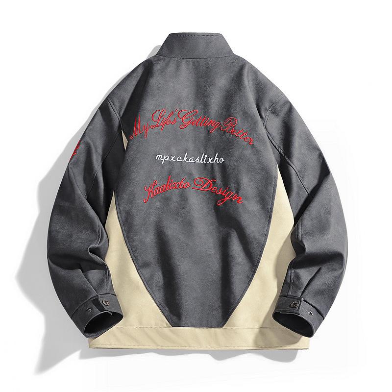 PU Stand-up Collar Jacket Teen Casual Loose Versatile Couple Jacket Leather Jacket