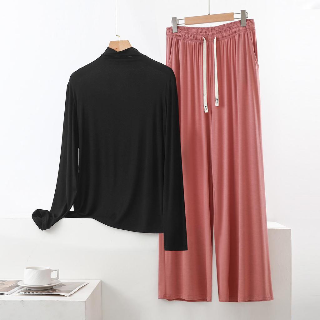 Damen Hochhals Langarm Pyjama-Set mit Schulterschutz - Weich, Glatt, Große Größen Sommer Nachtwäsche