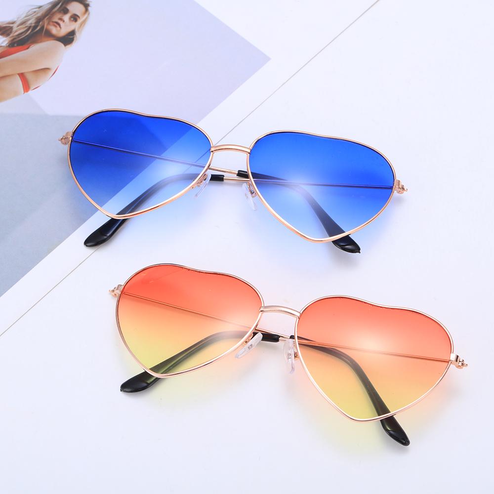 Ladies Fashion Metal Frame Sunglasses Fancy Dress Retro Heart Shaped Gradient Lens Sunglasses UV 400 Outdoor Goggles