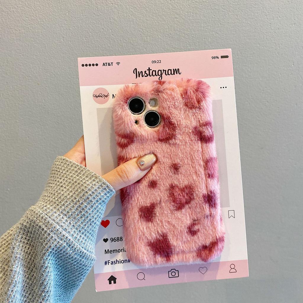 Applicable To Apple 17promax Mobile Phone Case IPhone16promax Plush Leopard Print 15/14 Autumn/Winter Protective Case