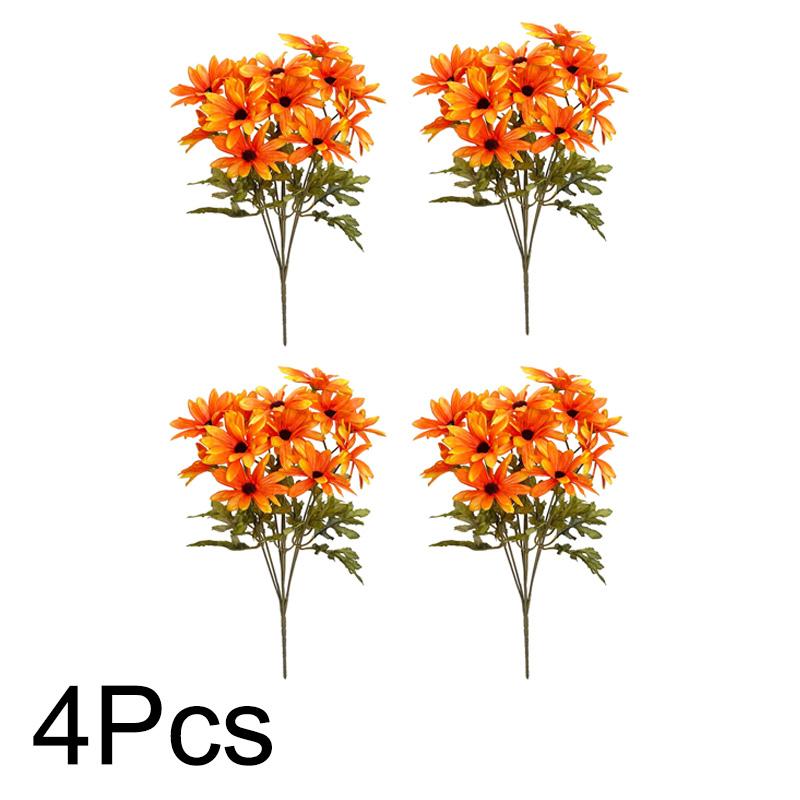 

1/4 Букет Искусственные букеты из ромашек Праздничное украшение Шелковая хризантема Реалистичные искусственные цветы 14 бутонов Осенние композиции для центра стола 4PCS