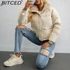 BITCED Women's Short Stand-Collar Down-Filled Cotton Jacket Simple Oversized Fit Zip-Up Puffer Coat Cotton Outerwear