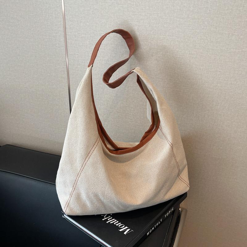 

Холщовая сумка большой вместимости женская 2025 новая модная сумка через плечо подмышку повседневная сумка-тоут для студентов колледжа для поездок на работу коричневый