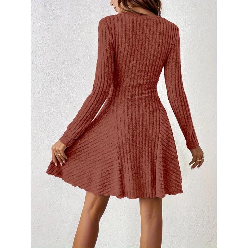 A Line Long Sleeve Knit Casual Women Dress