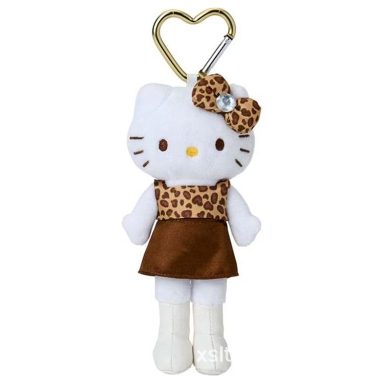 Cute Leopard Print Leather Keychain: Heart Buckle, Long Legged Cat Plush Charm