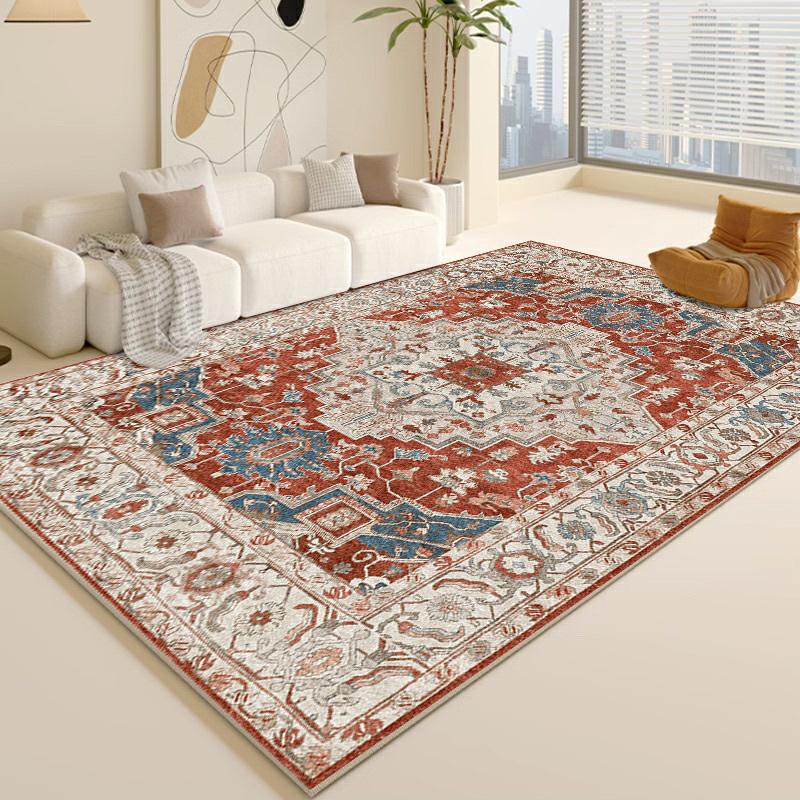 Large Washable Vintage Scottish Tartan & Paisley - Low Pile Non-Shedding with Non-Slip Rubber Backing, Grey Beige Brown